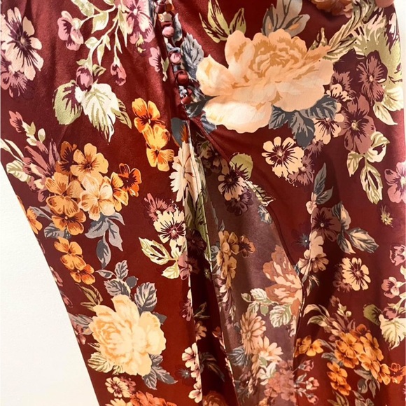 Satin floral dress with button details and a sexy slit! - Picture 2 of 4